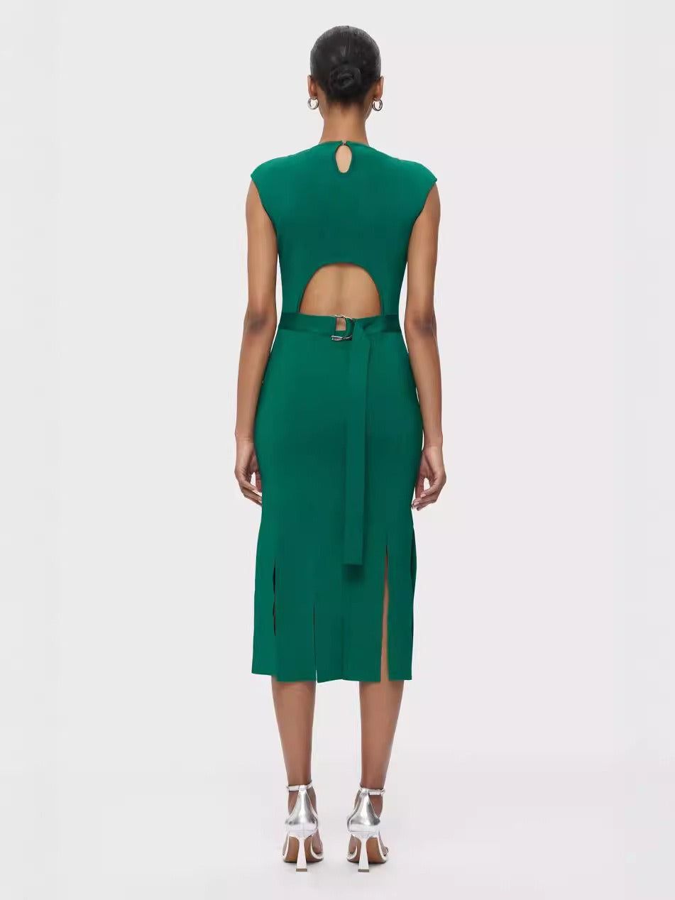 European and American green hollow out sexy belt bandage dress high-end party dress evening gown