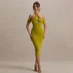 Summer Charming Halter Fitted Dress Sexy Backless Sleeveless Bodycon Long Dress for Women