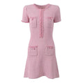 Sweet Pink Beaded Short Sleeve Fitted Mini Dress with Elegant Charm and Youthful Style