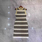 New sleeveless striped niche design commuting waist cinching jacquard knitted dress