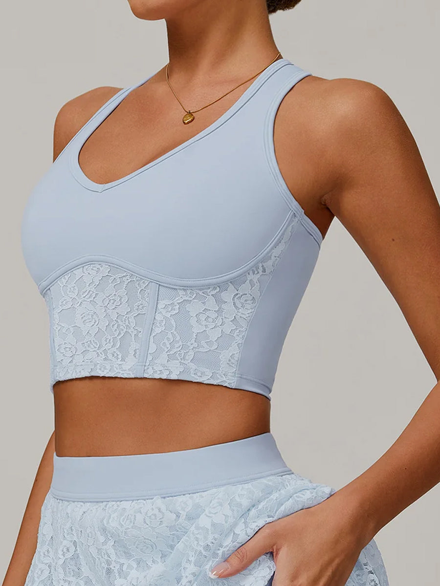 Lace Sheer Mesh Back Yoga Tank
