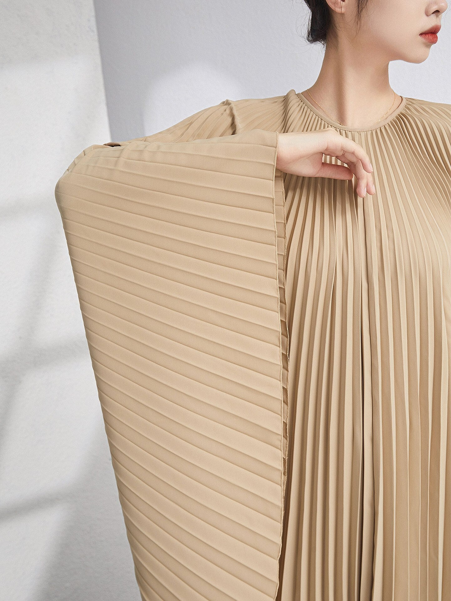 Pleated Fold Fashion Designer Spring Summer Women's Long Pleated Irregular Loose Sleeve Casual One Size Dress