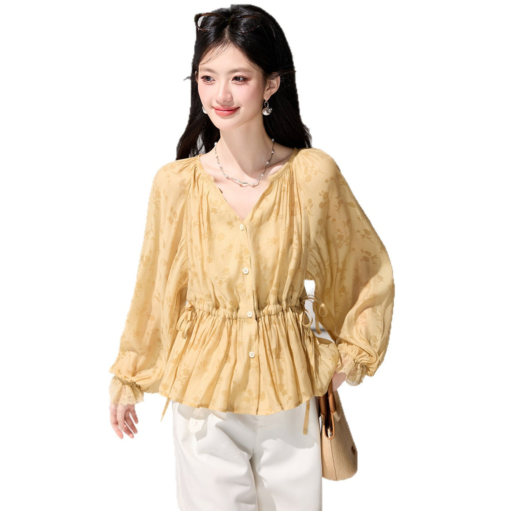Chiffon Long Sleeve Shirt for Women, Elegant and LuxuriousYouthful and Stylish Spring Floral Top