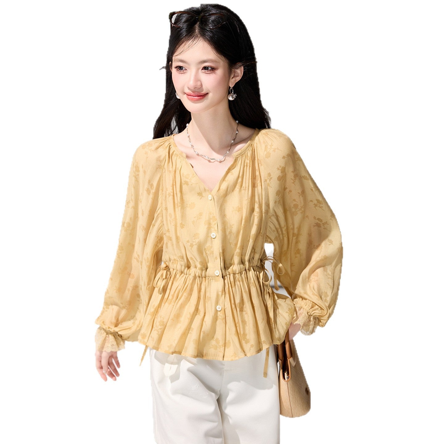 Chiffon Long Sleeve Shirt for Women, Elegant and LuxuriousYouthful and Stylish Spring Floral Top