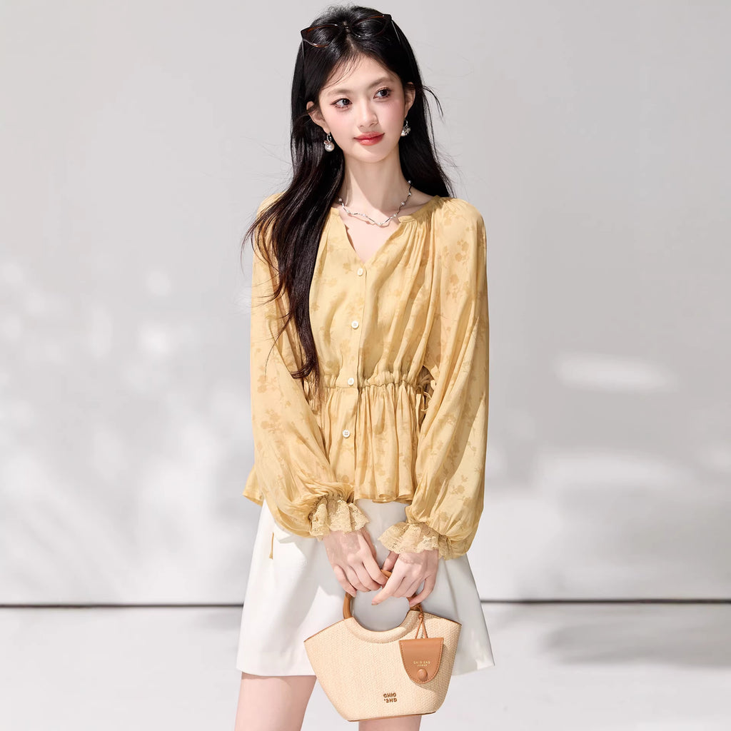 Chiffon Long Sleeve Shirt for Women, Elegant and LuxuriousYouthful and Stylish Spring Floral Top