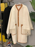 High End Double-sided Cashmere Woolen Overcoat For Women Korean Style Mid Length Loose Casual Contrast Coat Clothes