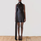 New dress with a feminine feel, featuring a backless short skirt and an adjustable neck hanging satin dress