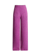 Women's fashionable and casual set consisting of a solid-color round-neck knitted top with a slit design and high-waisted straight-leg long pants