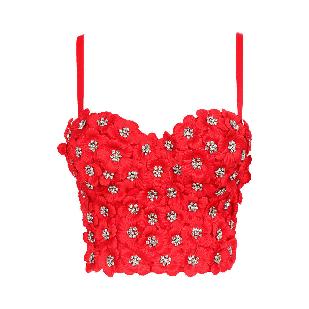 Women's Designer Style Strapless Bra Camisole One-Piece Floral Boned Bustier
