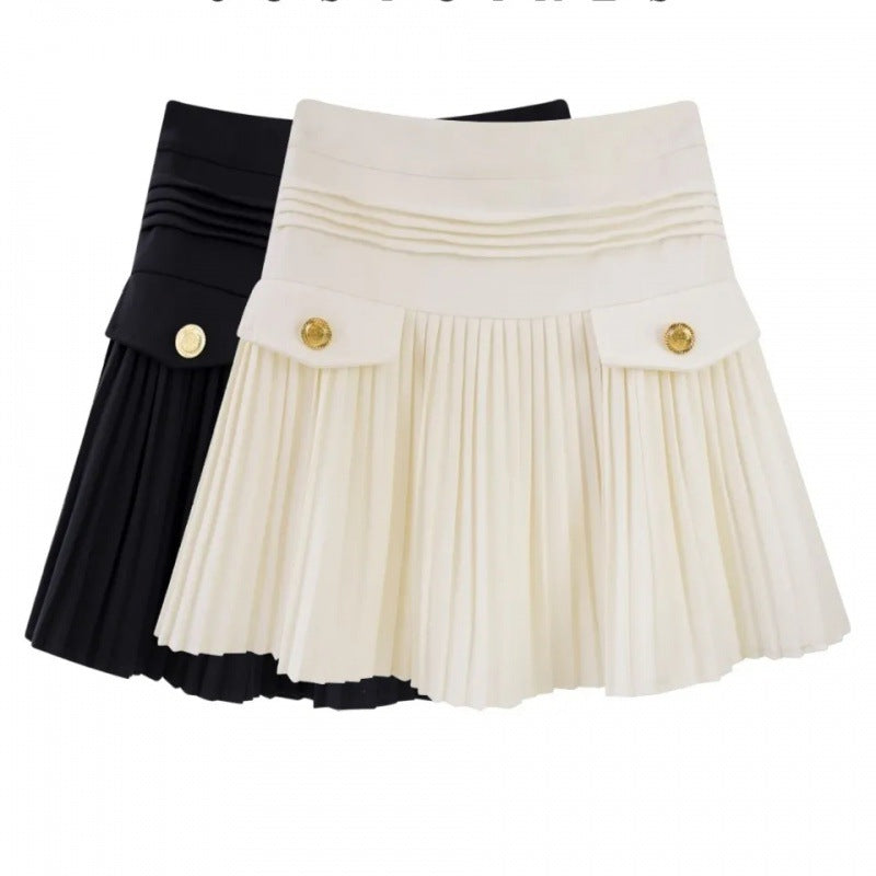Korean style design, niche pleated skirt, A-line slimming temperament, high waisted short skirt