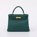 Dark Green Genuine Ostrich Skin Leather Flap Tote Bag