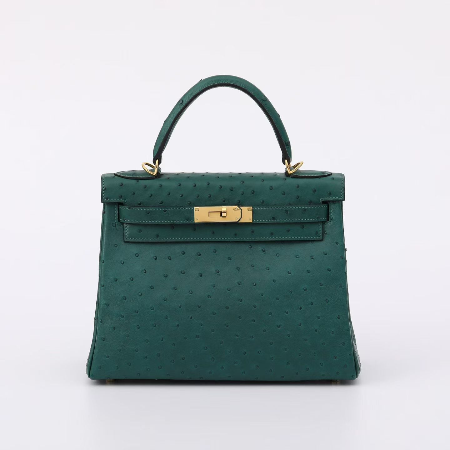 Dark Green Genuine Ostrich Skin Leather Flap Tote Bag