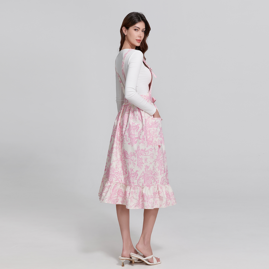 French Toile de Jouy Premium Cotton Apron with Embroidered Royal Emblem