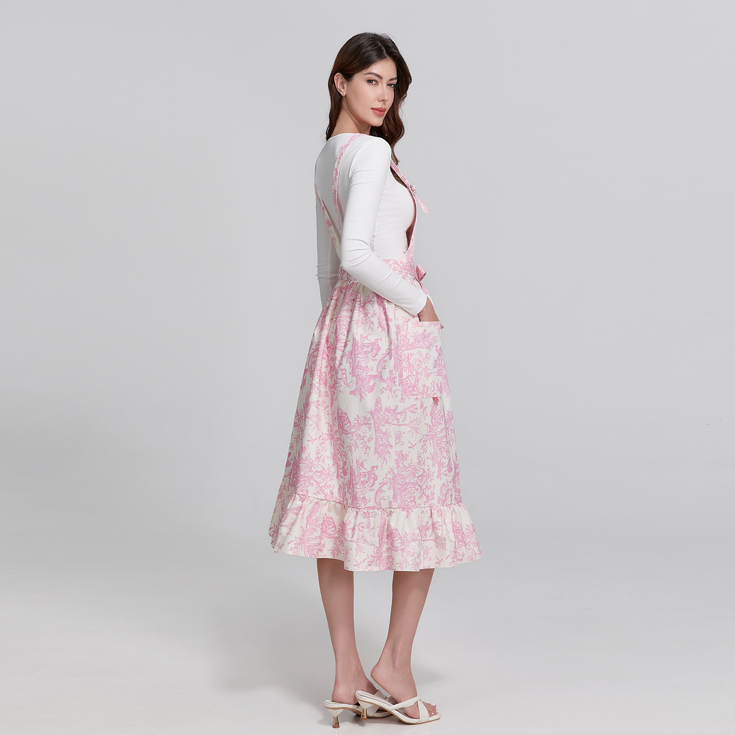 French Toile de Jouy Premium Cotton Apron with Embroidered Royal Emblem
