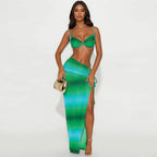 Women's Sleeveless Tie-Up Hollow-Out Beach Sexy Long Dress Set Backless Casual