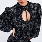 Women European And American Ins Short Skirt Lantern Sleeves Sexy Hollow Air Quality A Line Skirt Polka Dot Dress