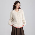 Collar Color-blocked Thick Knit Long Sleeve Cardigan Sweater