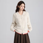 Collar Color-blocked Thick Knit Long Sleeve Cardigan Sweater