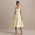 Pure Color Halter Backless Elegant Chiffon Sheath Dress with Waistline for Women