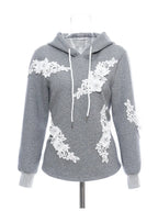Fashion Women's Hoodies Hooded Contract Color Lace Patchwork Long Sleeves Gray Sweatshirt Autumn