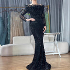 Elegant Black One-Shoulder Feather Mermaid Evening Gown Luxurious and Chic Perfect for Hostess PartyFormal Events