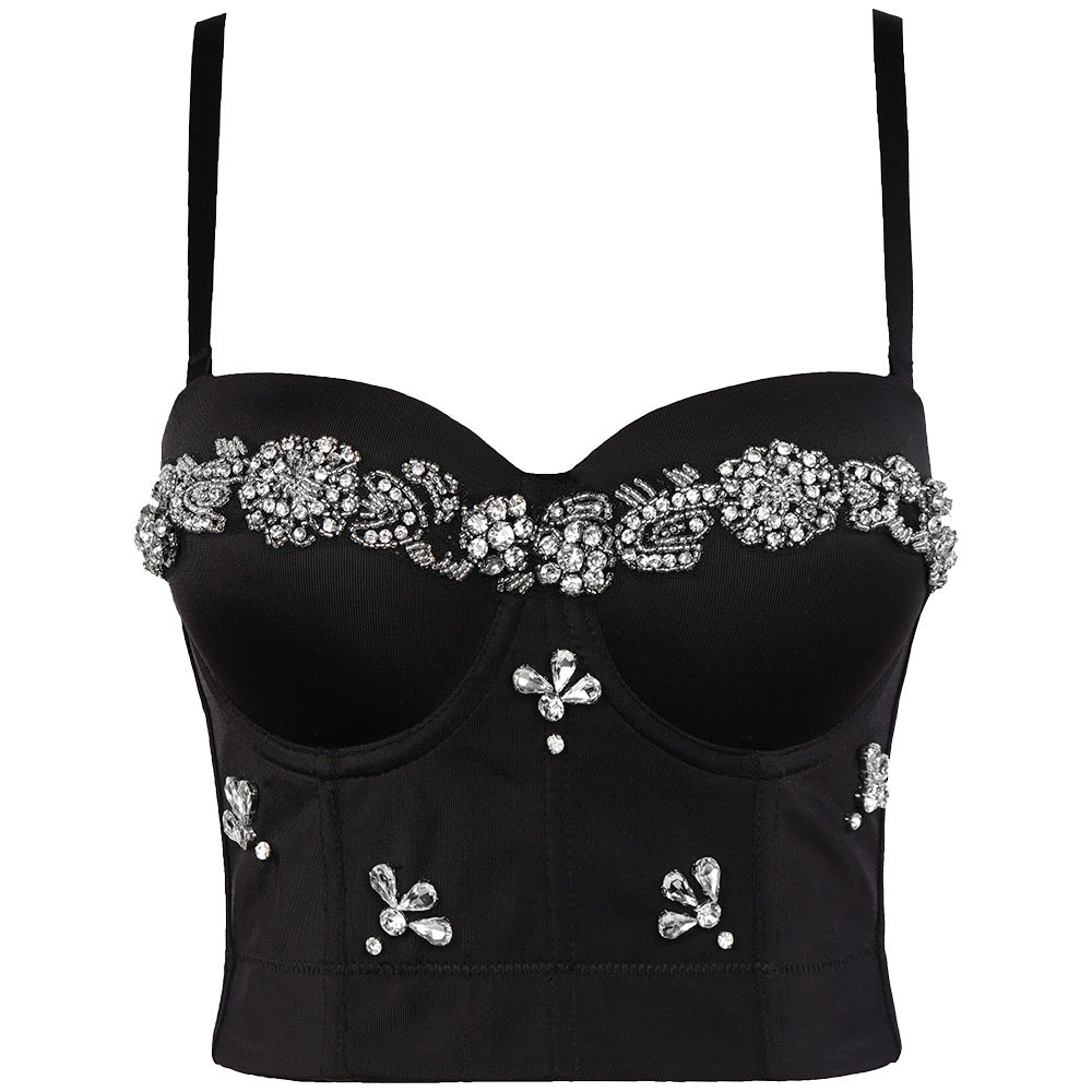 Sexy Fishbone Strapless Bra with Rhinestone Pattern for Performance