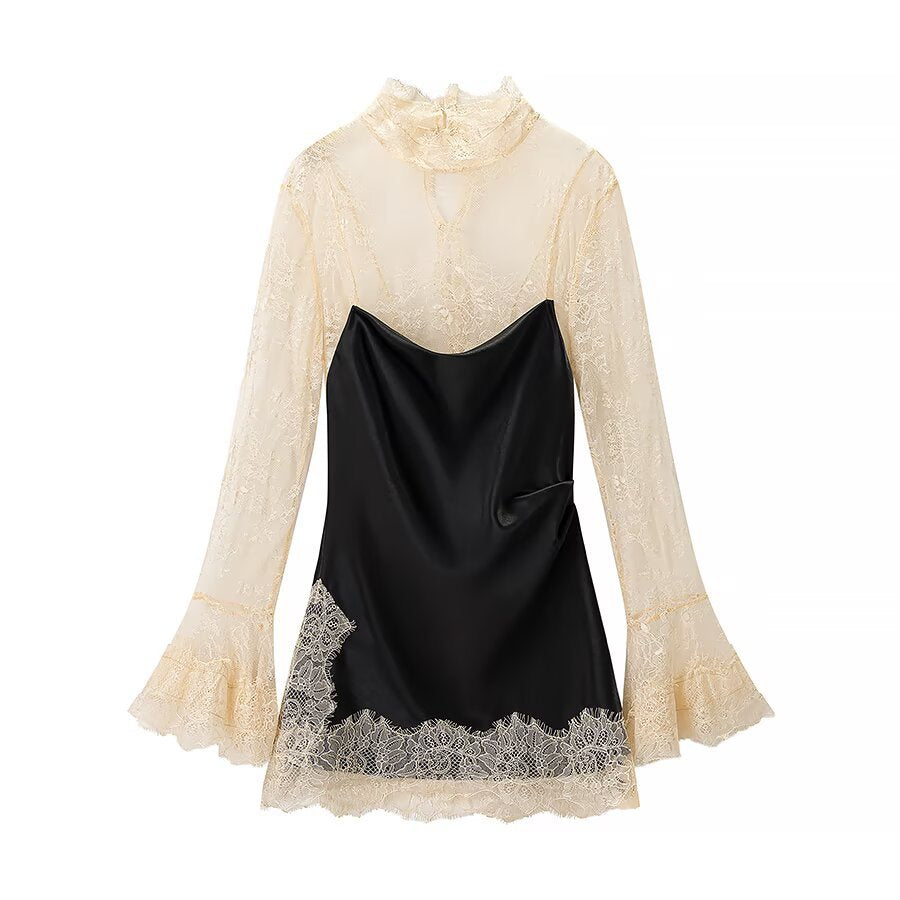 Women's Lace Patchwork Dress, Fashionable Casual Classic Design