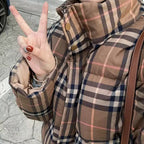 Loose  Retro Checkered Short Cotton Coat for Women, Fashionable Designer Puffer Jacket, Casual Winter Outwear