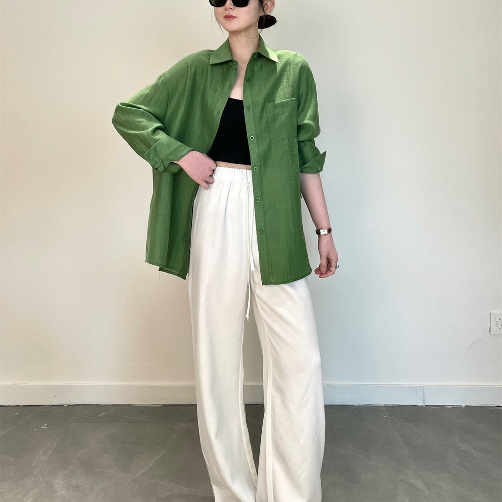 Design Sense Acetate Linen Air Conditioning Shirt Loose Fit Single Pocket