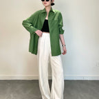 Design Sense Acetate Linen Air Conditioning Shirt Loose Fit Single Pocket