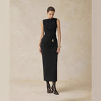 Elegant One-Shoulder Long Sleeve Fitted Dress with Lace Splicing Sleeveless Evening Gown