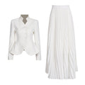 Two piece set of three-dimensional embroidery design jacket with high waist and pleated skirt