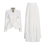 Two piece set of three-dimensional embroidery design jacket with high waist and pleated skirt