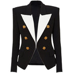 European and American celebrity fashion color blocking metal rose button slim fit suit jacket