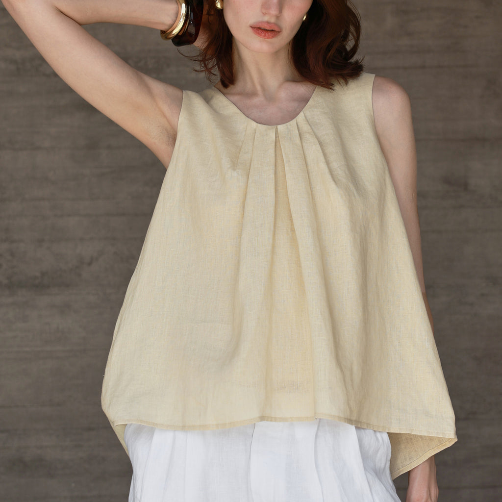 Linen Vest A-line Hem Women's Summer Loose Sleeveless Backless Design Top