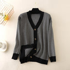 Women Tops Blue Knit Sweaters Love Heart Cardigan Female Chic V Neck Sweater