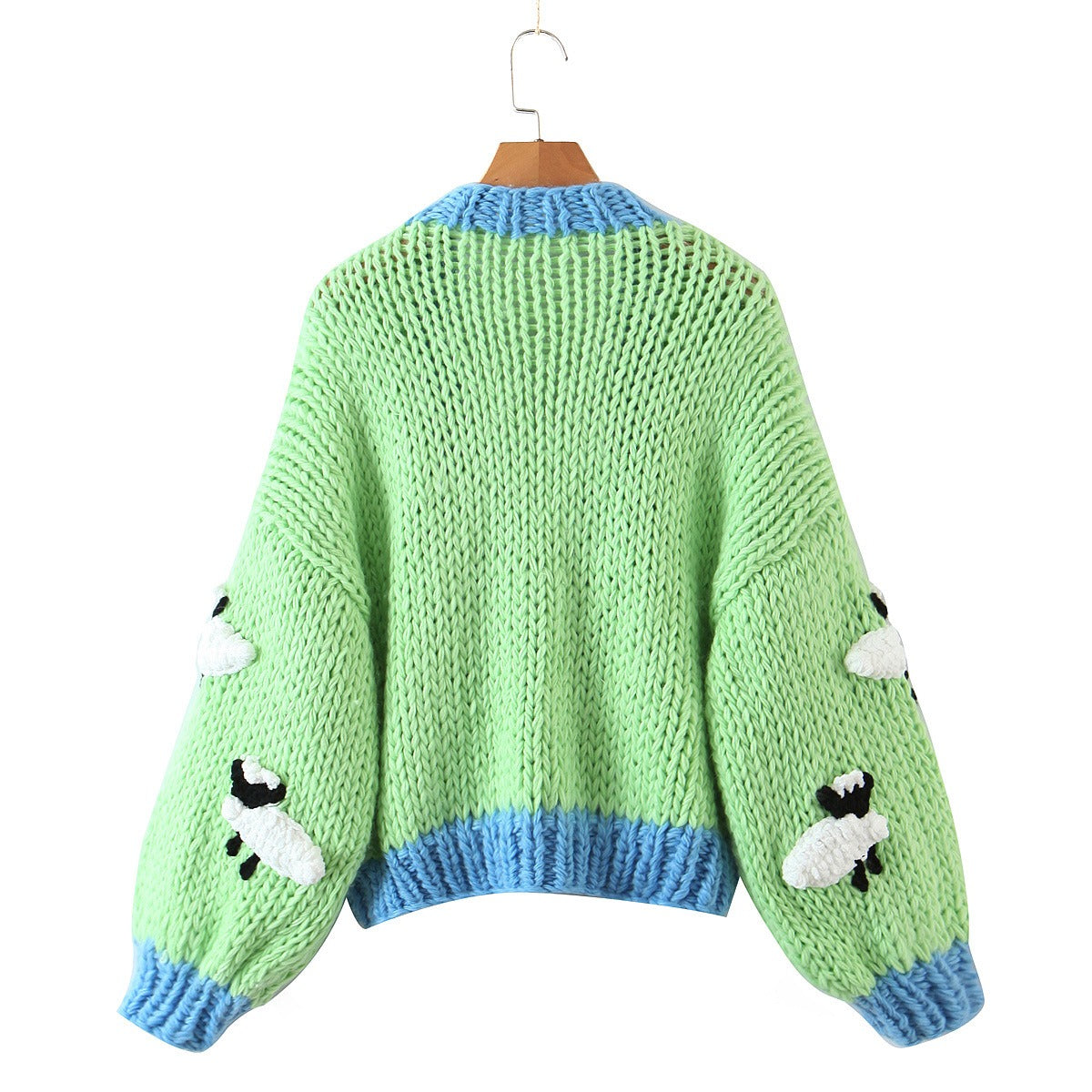 Little Sheep Sweater Coat New Handmade Coarse Needle Knitted Long Sleeve Cardigan