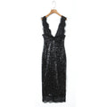 Light luxury style lace deep V-neck sequined dress