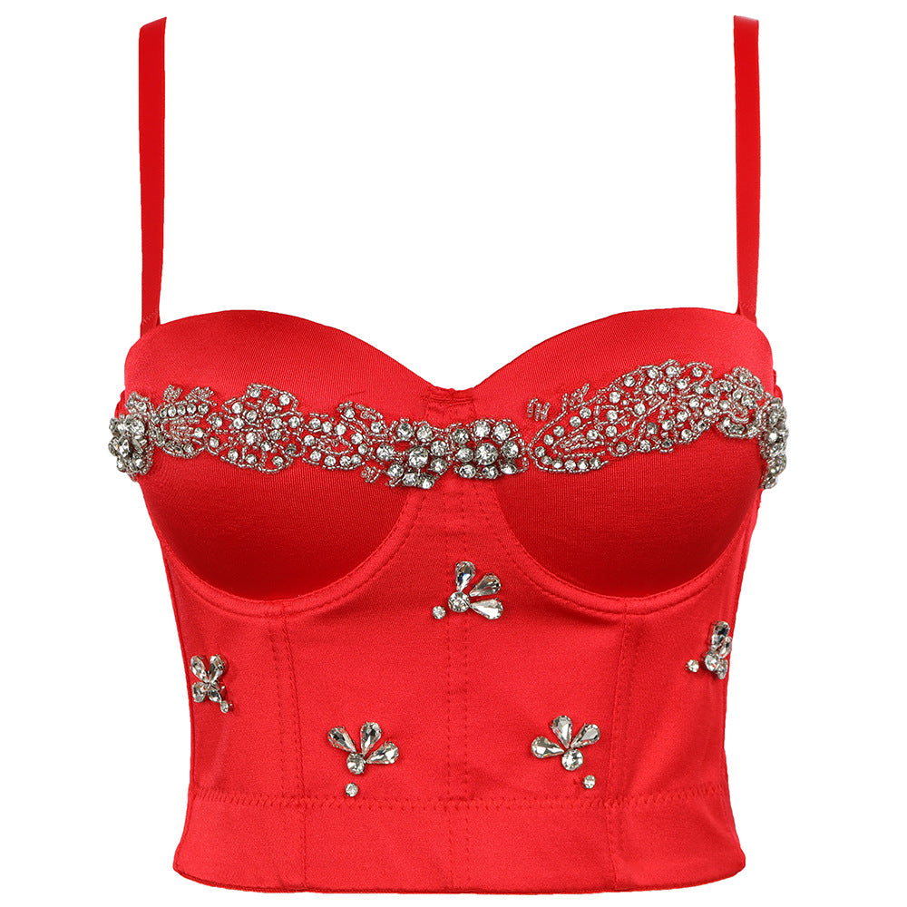 Sexy Fishbone Strapless Bra with Rhinestone Pattern for Performance