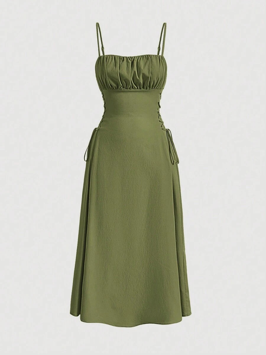Sexy Sleeveless Strap Dress with Belted Waist, Pure Color, Bodycon Silhouette Casual Wear
