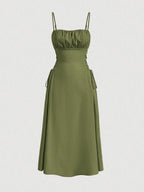 Sexy Sleeveless Strap Dress with Belted Waist, Pure Color, Bodycon Silhouette Casual Wear