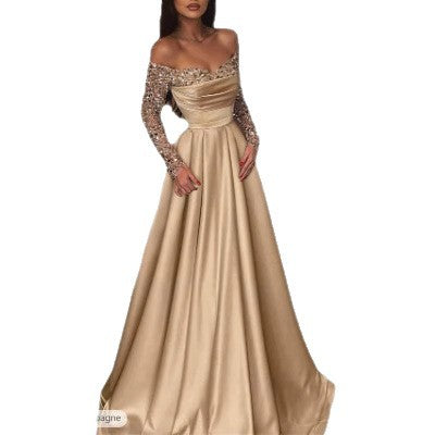 Elegant Long Sleeve Sequin Evening Gown for Women, Formal Party Dress, Chic Hostess Outfit, Glamorous Lady Style