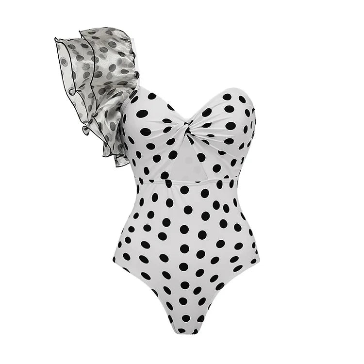 Women's Swimsuit Set Vintage Ruffle Dot Printed One Piece Vacation Swimwear Woman Beachwear Luxury Bathing Suit tankini