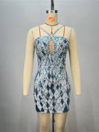 Performance Costume Set - Sleeveless Waist-Cut  Fashion Luxury Celebrity Dress