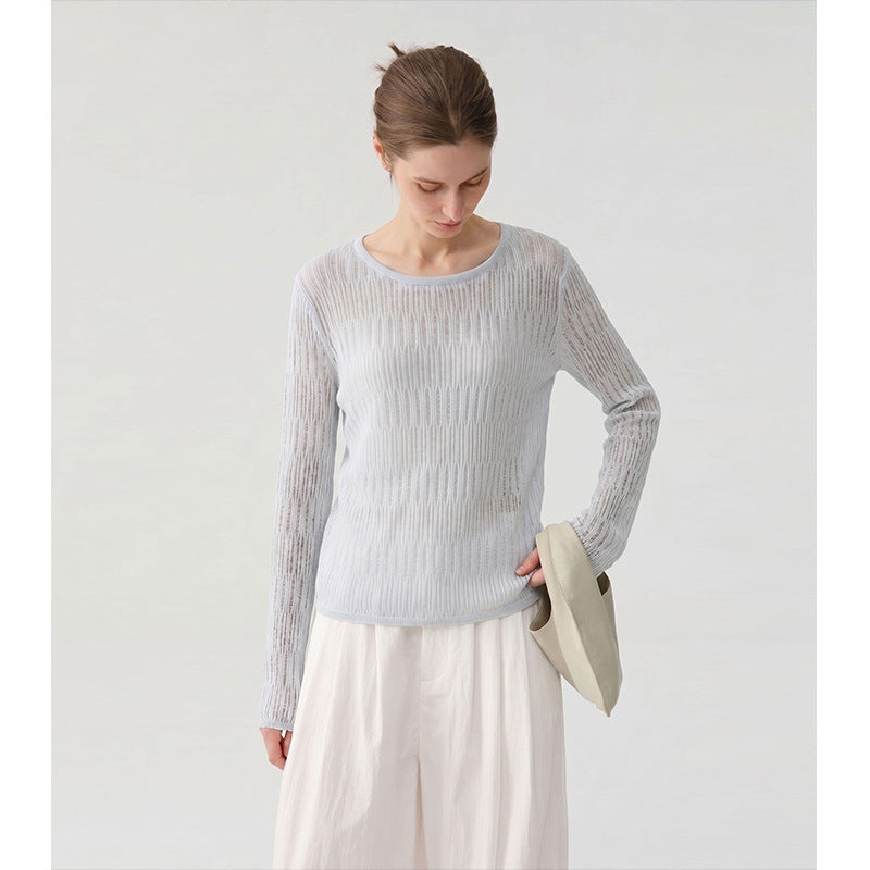 Lazy Textured Breathable Knit Openwork Cardigan, Light-Enhancing Loose Casual Top