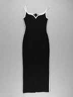 Sexy Strap Sleeveless Layer Black Long Bodycon Bandage Dress Designer Fashion Evening Party Dress Vestido