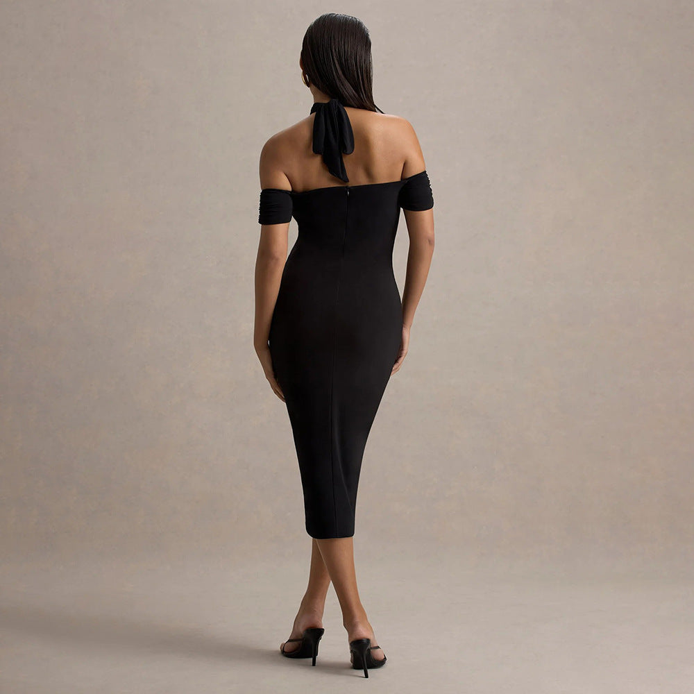 Summer Charming Halter Fitted Dress Sexy Backless Sleeveless Bodycon Long Dress for Women