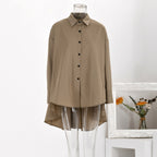 Simple silhouette temperament irregular long-sleeved shirt women's spring new casual single-breasted lapel shirt