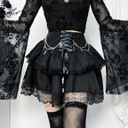 Gothic Layered Skirt with Chain Cross Design for Women, Fitted and Trendy Halloween Party Style