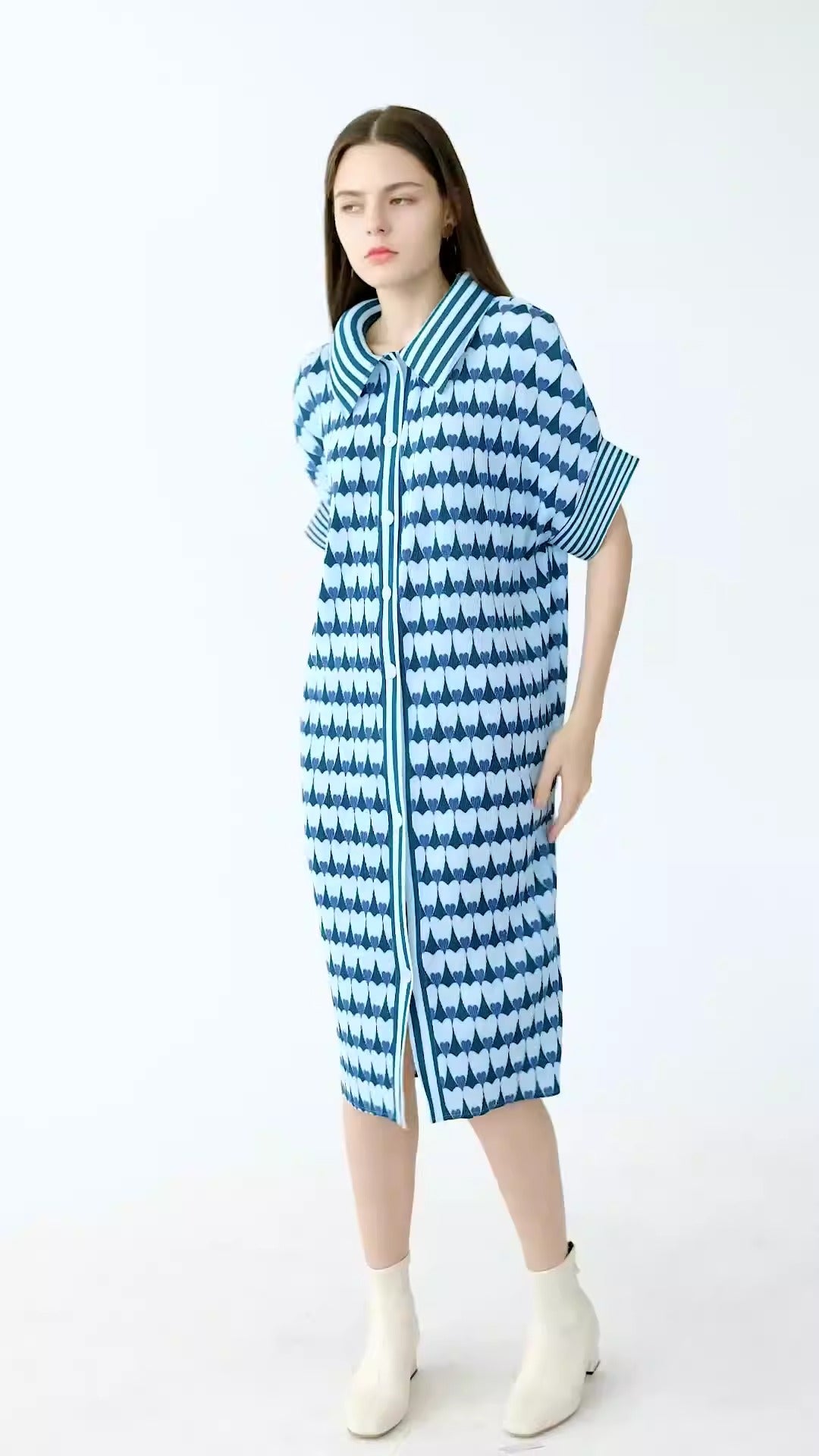 Spring Hearts Love Printed Dress Cardigan Button Dress Elegant Flare Sleeve Designer Clothing 8958